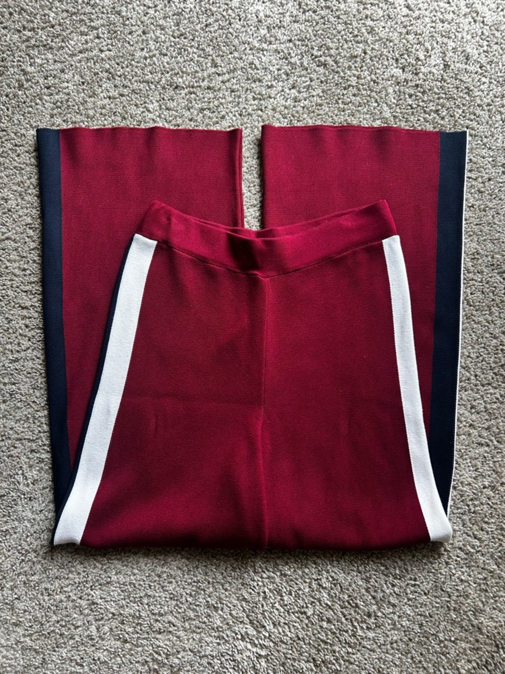 Maeve Wine-Red with blue/white stripes Knit Wide Leg Pants